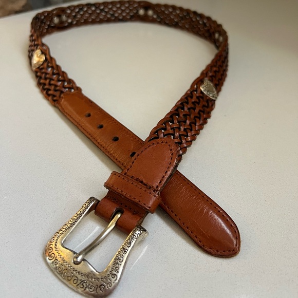 Fossil Leather Braided Belt Silver Heart Concho Western Rodeo Belt Size Small - Picture 3 of 16